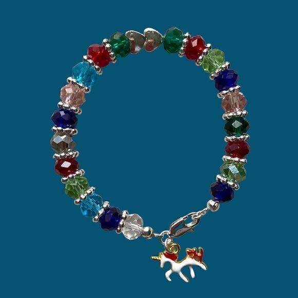 Handmade Crystals with unicorn charm bracelet . New - Picture 1 of 3